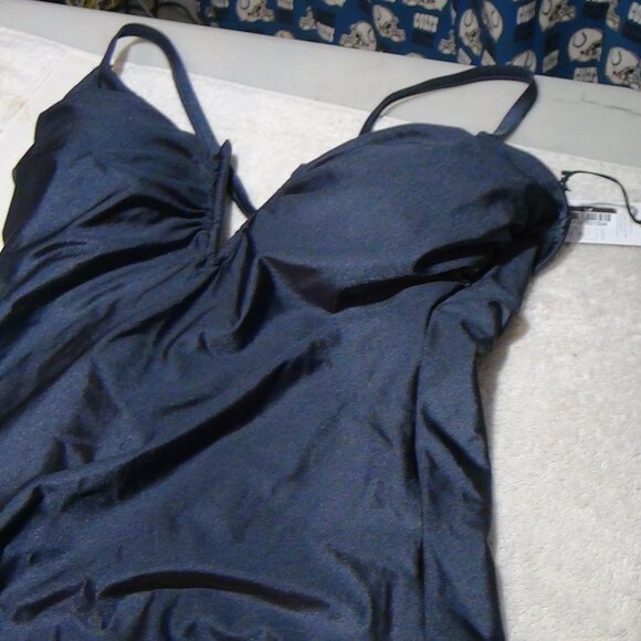 Shade & Shore Gray Extra Cheeky High Leg V-Wire Plunge Women's Swimsuit L XL 18 - Picture 12 of 16